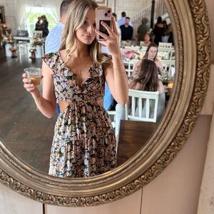 Floral Maxi Dress, Deep V, Open Back, Leg Slit